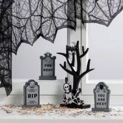 Hyde & EEK! Boutique 4pc Mini Mantel Wood Tree with Gravestones Halloween Decorative Prop - Hyde & EEK! Boutique™