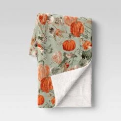 Pumpkin Printed Plush Throw Blanket with Sherpa Reverse - Threshold™ Green -Halloween Decorations Sales Store unnamed file 104
