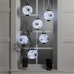 Hyde & EEK! Boutique Paper Lantern with Spider and Web Design Cool White LED Bulbs Halloween Party Decoration - Hyde & EEK! Boutique™