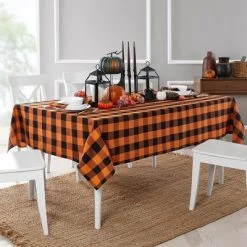 Farmhouse Living Fall Buffalo Check Tablecloth - Black/Orange - Elrene Home Fashions
