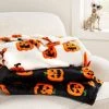 Hyde & EEK! Boutique Pumpkin Printed Plush Throw Blanket Ivory/Orange - Hyde & EEK! Boutique™