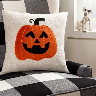 Hyde & EEK! Boutique Pumpkin Square Throw Pillow Ivory/Orange - Hyde & EEK! Boutique™ 1 Hyde & EEK! Boutique Pumpkin Square Throw Pillow Ivory/Orange - Hyde & EEK! Boutique™