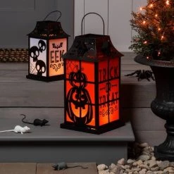Hyde & EEK! Boutique Light Up Large Orange and Black Halloween Decorative Lantern - Hyde & EEK! Boutique™