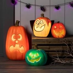 Hyde & EEK! Boutique 9" Light Up Pumpkin with Happy Face Teal Halloween Decorative Prop - Hyde & EEK! Boutique™