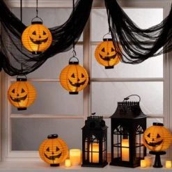 Hyde & EEK! Boutique Paper Lantern with Pumpkin Design Cool White LED Bulbs Halloween Party Decoration - Hyde & EEK! Boutique™
