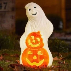 Union Products 56480 60-Watt Light Up Ghost and Pumpkin Halloween Outdoor Garden Statue Decoration Made from Blow-Molded Plastic, White/Orange -Halloween Decorations Sales Store unnamed file 140