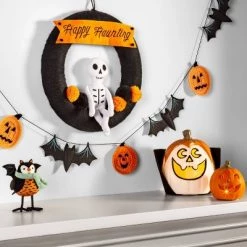 Hyde & EEK! Boutique Falloween Skeleton Knit Woven "Happy Haunting" Halloween Wreath - Hyde & EEK! Boutique™