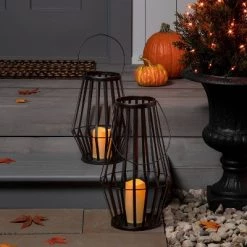 Hyde & EEK! Boutique 13.5" Light Up Metal Slat Black Halloween Decorative Lantern - Hyde & EEK! Boutique™