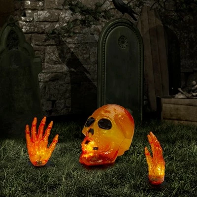 Northlight 8.5" Lighted Orange Skull and Hands Outdoor Halloween Decoration - 4ft Black Wire 1 Northlight 8.5" Lighted Orange Skull and Hands Outdoor Halloween Decoration - 4ft Black Wire