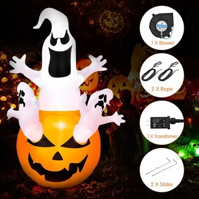 Costway 6FT Halloween Inflatable Ghost Pumpkin-Halloween Blow Up Yard Decoration 3 Costway 6FT Halloween Inflatable Ghost Pumpkin-Halloween Blow Up Yard Decoration - Image 3