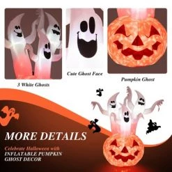 Costway 6 FT Inflatable Halloween Three White Ghosts with Pumpkin Decor w/ Rotating Lamp