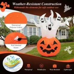 Costway 6 FT Inflatable Halloween Three White Ghosts with Pumpkin Decor w/ Rotating Lamp -Halloween Decorations Sales Store unnamed file 1501