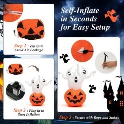 Costway 6 FT Inflatable Halloween Three White Ghosts with Pumpkin Decor w/ Rotating Lamp -Halloween Decorations Sales Store unnamed file 1502