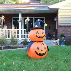 Sunnydaze Decor Sunnydaze 4 Foot Self Inflatable Blow Up Jack-O' Lantern Duo with Witch Hat Outdoor Holiday Halloween Lawn Decoration with LED Lights