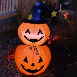 Sunnydaze Decor Sunnydaze 4 Foot Self Inflatable Blow Up Jack-O' Lantern Duo with Witch Hat Outdoor Holiday Halloween Lawn Decoration with LED Lights -Halloween Decorations Sales Store unnamed file 1526