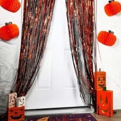 Blue Panda 4-Pack Halloween Party Decorations, Foil Fringe Door Curtains (2 Colors, 35 x 93 in)