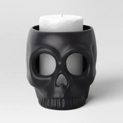 Medium Ceramic Stoneware Skull Candle Holder with Reactive Glaze Black - Threshold™ -Halloween Decorations Sales Store unnamed file 1554