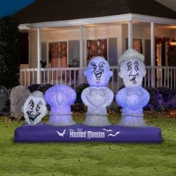Gemmy Haunted Mansion Scene with Music and Synchronized Light Show, 5.5 ft Tall, Blue