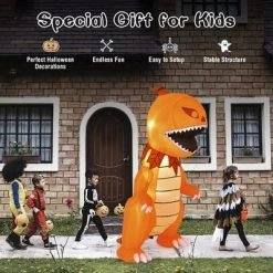 Costway 8FT Halloween Inflatable Pumpkin Head Dinosaur Blow Up with LED Lights