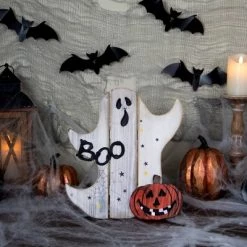 Northlight 13" Ghost with Jack-O-Lantern Wooden Halloween Boo Sign