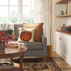 Embroidered and Appliqued Pumpkin Square Throw Pillow Almond/Orange - Threshold™