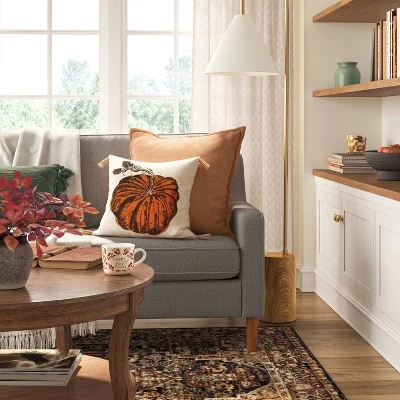 Embroidered and Appliqued Pumpkin Square Throw Pillow Almond/Orange - Threshold™ 1 Embroidered and Appliqued Pumpkin Square Throw Pillow Almond/Orange - Threshold™