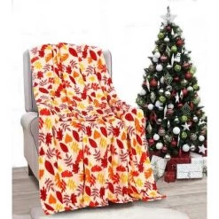 Kate Aurora Ultra Soft & Plush Fall Autumn Leaves Hypoallergenic Fleece Throw Blanket Cover -