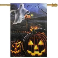 Northlight Pumpkins and Ghost Spooky Halloween Outdoor Garden Flag 28" x 40"