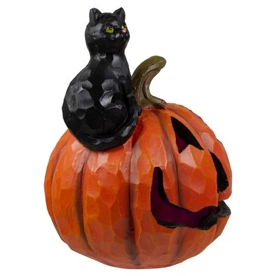 Northlight 10" LED Lighted Jack-O-Lantern and Black Cat Tabletop Halloween Figure 2 Northlight 10" LED Lighted Jack-O-Lantern and Black Cat Tabletop Halloween Figure - Image 2