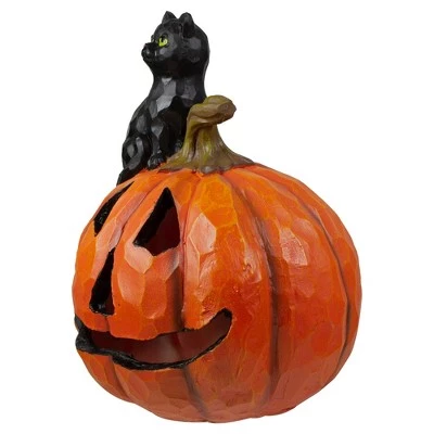 Northlight 10" LED Lighted Jack-O-Lantern and Black Cat Tabletop Halloween Figure 3 Northlight 10" LED Lighted Jack-O-Lantern and Black Cat Tabletop Halloween Figure - Image 3