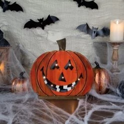 Northlight 13" LED Lighted Jack-O-Lantern Wooden Halloween Decoration