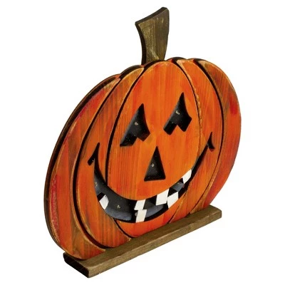 Northlight 13" LED Lighted Jack-O-Lantern Wooden Halloween Decoration 2 Northlight 13" LED Lighted Jack-O-Lantern Wooden Halloween Decoration - Image 2