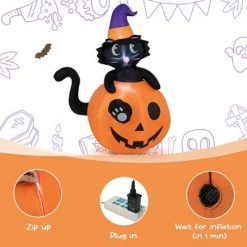 Costway 5 FT Tall Halloween Inflatable Décor Black Cat Sitting in Pumpkin w/ LED Lights -Halloween Decorations Sales Store unnamed file 1854