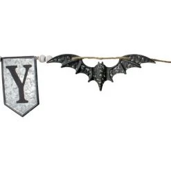 Northlight 7' Metal Gray and Black SPOOKY Halloween Bat Banner
