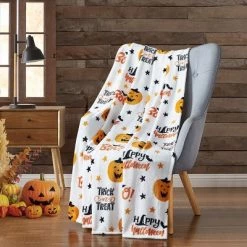 Kate Aurora Halloween Trick Or Treat Happy Pumpkins Ultra Soft & Plush Oversized Accent Throw Blanket - 50 In. W X 70 In. L