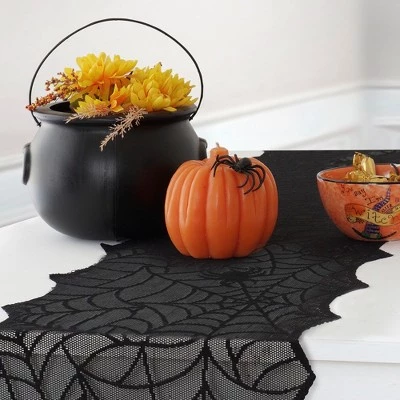 Crawling Halloween Spider Lace Table Runner - 13" x 70" - Black - Elrene Home Fashions 1 Crawling Halloween Spider Lace Table Runner - 13" x 70" - Black - Elrene Home Fashions
