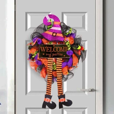 Barton Living Barton Witch Halloween Wreath Witch Legs Decoration for Front Door, Hanging Welcome Sign Halloween Decorations 1 Barton Living Barton Witch Halloween Wreath Witch Legs Decoration for Front Door, Hanging Welcome Sign Halloween Decorations
