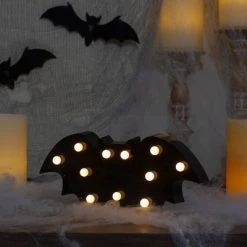 Northlight 12" LED Lighted Black Bat Halloween Marquee Sign