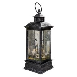 Northlight 11" Black and Brushed Silver LED Skull Head Halloween Snow Globe Lantern