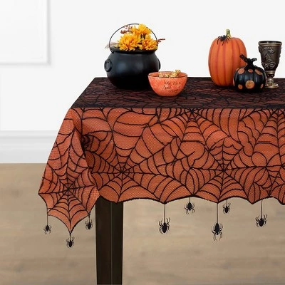 Crawling Halloween Spider Lace Lined Tablecloth - Black/Orange - Elrene Home Fashions 1 Crawling Halloween Spider Lace Lined Tablecloth - Black/Orange - Elrene Home Fashions