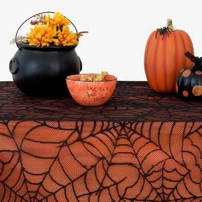 Crawling Halloween Spider Lace Lined Tablecloth - Black/Orange - Elrene Home Fashions 2 Crawling Halloween Spider Lace Lined Tablecloth - Black/Orange - Elrene Home Fashions - Image 2