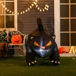 HOMCOM 6' Giant Creeping Black Cat LED Light Outdoor Inflatable Halloween Yard Decration
