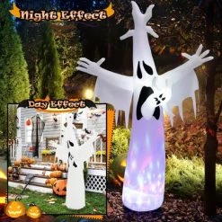 Costway 8FT Giant Halloween Inflatable Ghost Outdoor Decor w/LED Colorful Rotating Light