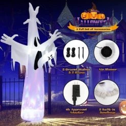 Costway 8FT Giant Halloween Inflatable Ghost Outdoor Decor w/LED Colorful Rotating Light -Halloween Decorations Sales Store unnamed file 2196