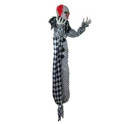 Northlight 5.5' Prelit Standing Animated Glowing Eyed Clown Halloween Decoration - Black/Silver 1 Northlight 5.5' Prelit Standing Animated Glowing Eyed Clown Halloween Decoration - Black/Silver