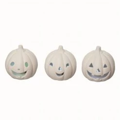Transpac Ceramic White Halloween Light Up Jack-O-Lantern Set of 3