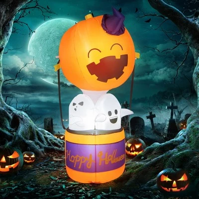 Costway 6ft Halloween Inflatable Pumpkin Hot Air Balloon Ghost Blow up Yard Decoration 1 Costway 6ft Halloween Inflatable Pumpkin Hot Air Balloon Ghost Blow up Yard Decoration