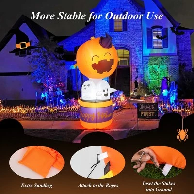 Costway 6ft Halloween Inflatable Pumpkin Hot Air Balloon Ghost Blow up Yard Decoration 4 Costway 6ft Halloween Inflatable Pumpkin Hot Air Balloon Ghost Blow up Yard Decoration - Image 4