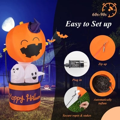 Costway 6ft Halloween Inflatable Pumpkin Hot Air Balloon Ghost Blow up Yard Decoration 6 Costway 6ft Halloween Inflatable Pumpkin Hot Air Balloon Ghost Blow up Yard Decoration - Image 6