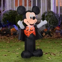 Gemmy Airblown Mickey as Vampire w/Orange Bat Vest Disney, 3.5 ft Tall, Multicolored